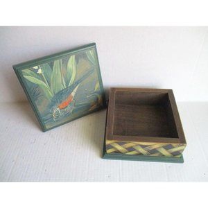 SAC*Cottage Core Wooden Box Handpainted Robin Bird Motif